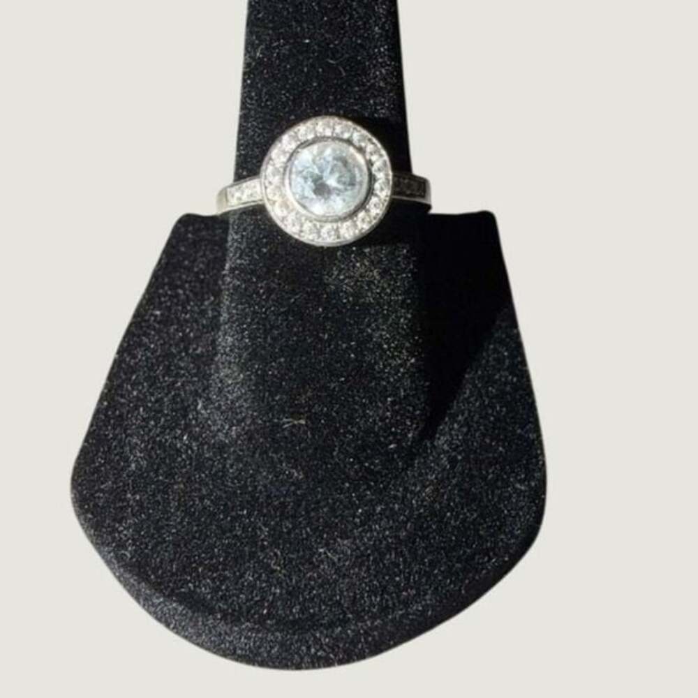 Sterling Silver Round Halo Cubic Zirconia Ring 925 SQJ CZ Center Stone Bridal